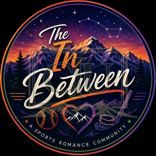 Circular logo for 'The In Between' with mountain and sports icons against a night sky.