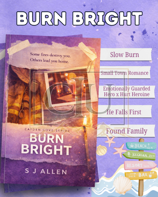 Book cover of 'Burn Bright' by S J Allen with a purple background and text elements.