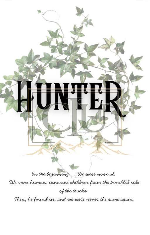 Book cover with green ivy design and text 'HUNTER' on a white background